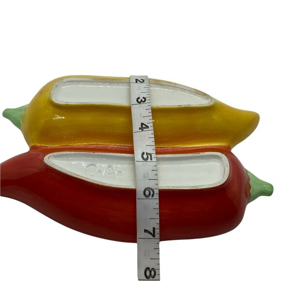 Chili Peppers Chip & Dip Divided Condiment Tray Clay Art Red Yellow Double - Picture 7 of 7